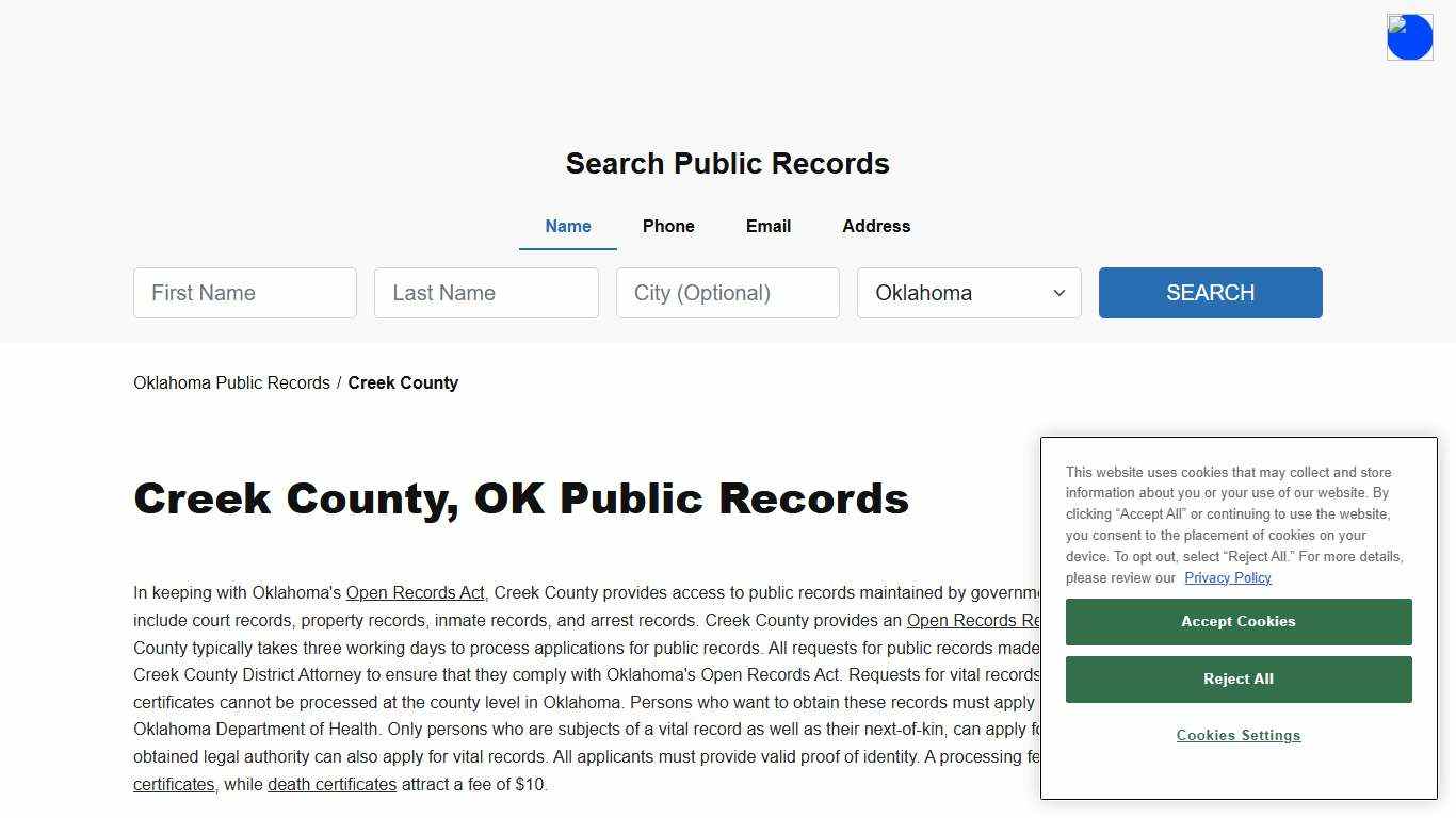 Creek County, OK Public Court, Arrest and Inmate Records - ThePublicIndex